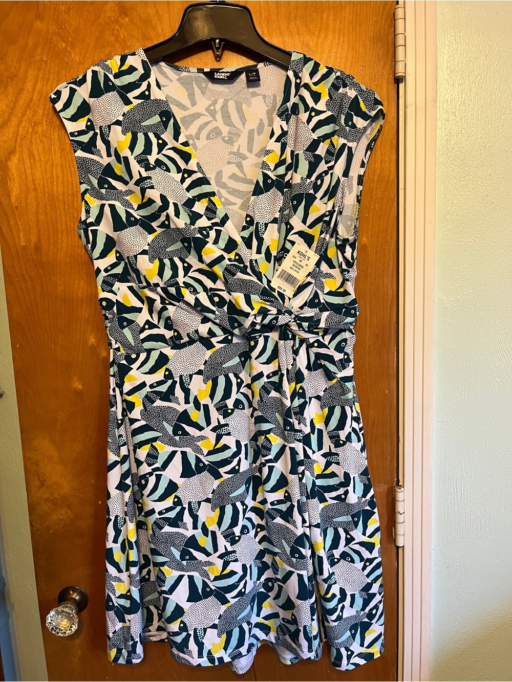 Delta V-Neck Wrap Dress in Navy, White & Yellow